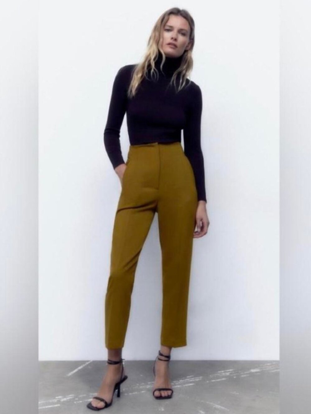 NWT Zara | High Waist Trousers Pants Olive Oil Green | Size Large
